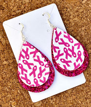 Load image into Gallery viewer, Breast Cancer Awareness Layered Glitter Teardrop Dangle Earrings
