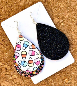 Candy Corn Layered Glitter Teardrop Dangle Earrings