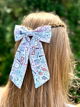 Load image into Gallery viewer, Spiderweb Witches Long Tails Fabric Bow
