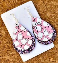 Load image into Gallery viewer, Pink Ghosts Layered Glitter Teardrop Dangle Earrings
