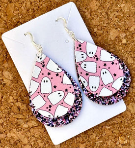 Pink Ghosts Layered Glitter Teardrop Dangle Earrings