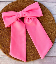 Load image into Gallery viewer, Pink Swim Long Tails Fabric Bow
