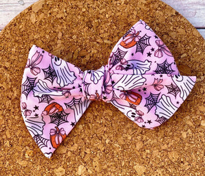 Pink Ghosts Short Tails Fabric Bow