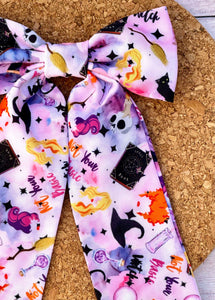 Watercolor Witches Long Tails Fabric Bow