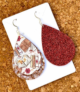 Books Layered Glitter Teardrop Dangle Earrings