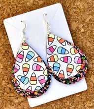 Load image into Gallery viewer, Candy Corn Layered Glitter Teardrop Dangle Earrings
