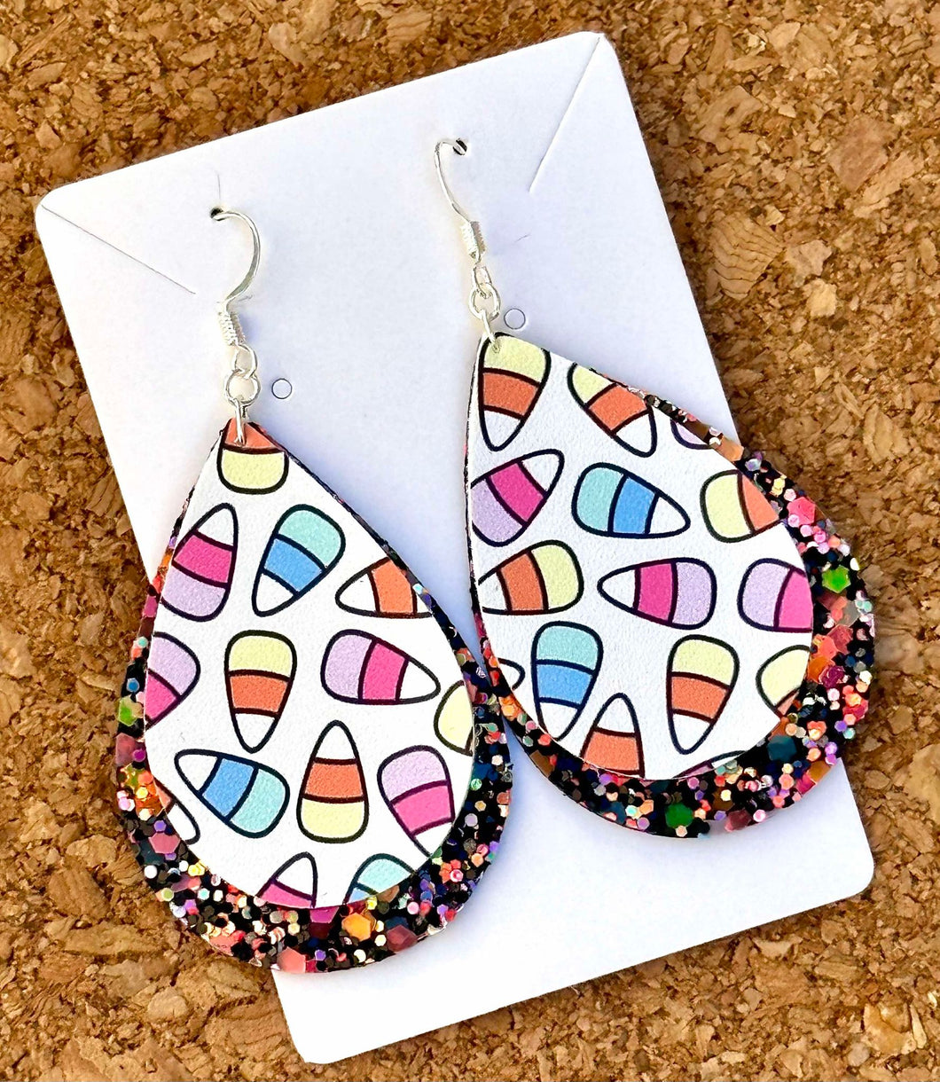 Candy Corn Layered Glitter Teardrop Dangle Earrings