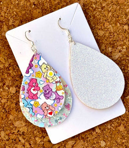 Rainbow Bears Layered Glitter Teardrop Dangle Earrings