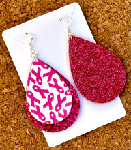 Load image into Gallery viewer, Breast Cancer Awareness Layered Glitter Teardrop Dangle Earrings
