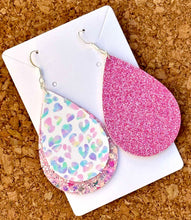 Load image into Gallery viewer, Pink Cheetah Layered Glitter Teardrop Dangle Earrings
