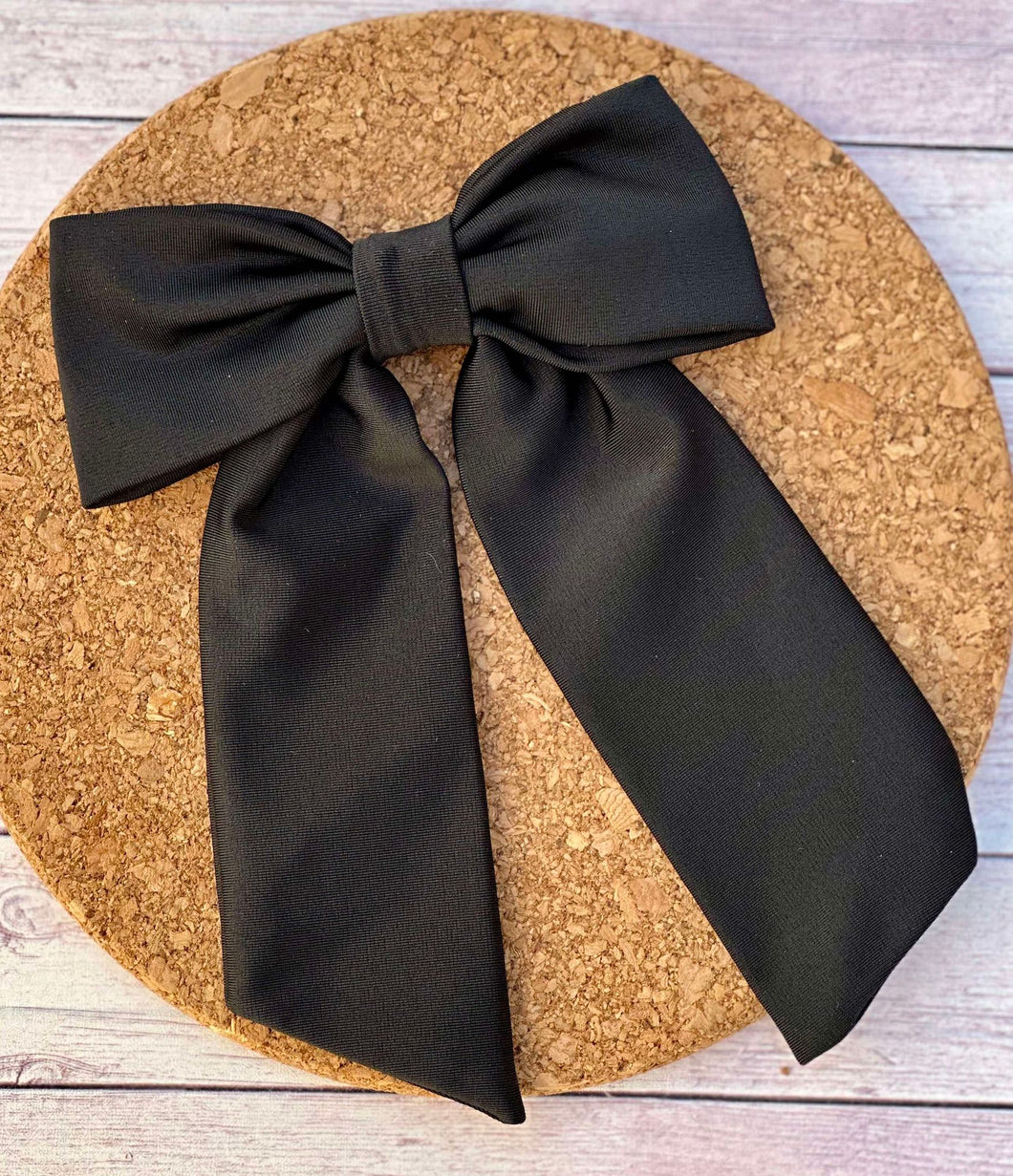 Black Swim Long Tails Fabric Bow