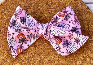 Pink Ghosts Short Tails Fabric Bow