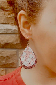 Breast Cancer Awareness Layered Glitter Teardrop Dangle Earrings