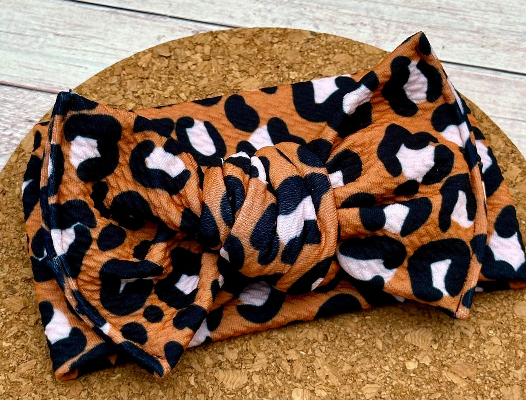 Fall Leopard Infant Knotted Bow Headwrap