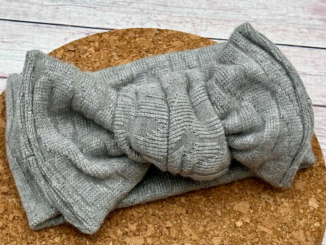 Grey Cable Knit Sweater Infant Knotted Bow Headwrap