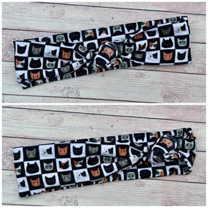 Cat Checkered Mama Skinny Knot Headband