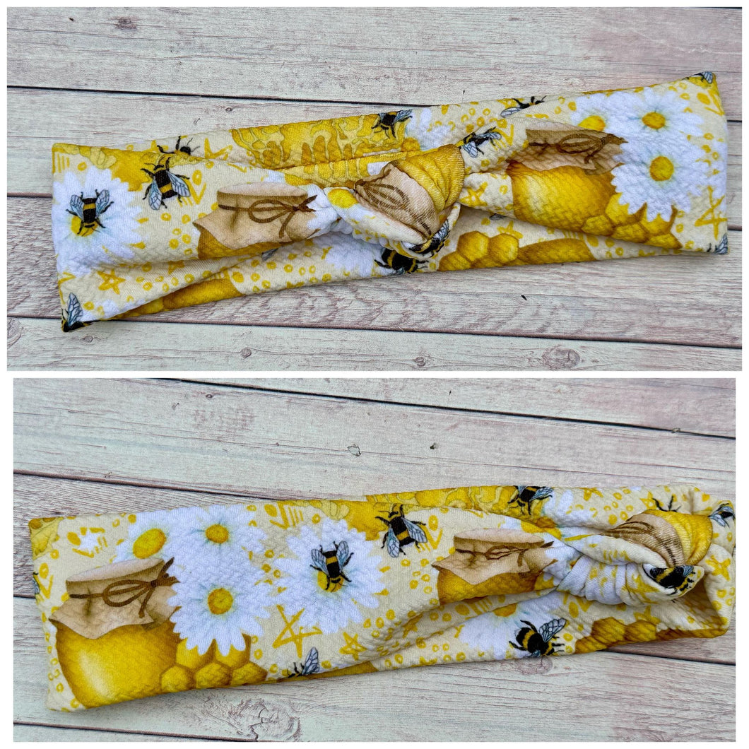 Bees and Daisies Mama Skinny Knot Headband