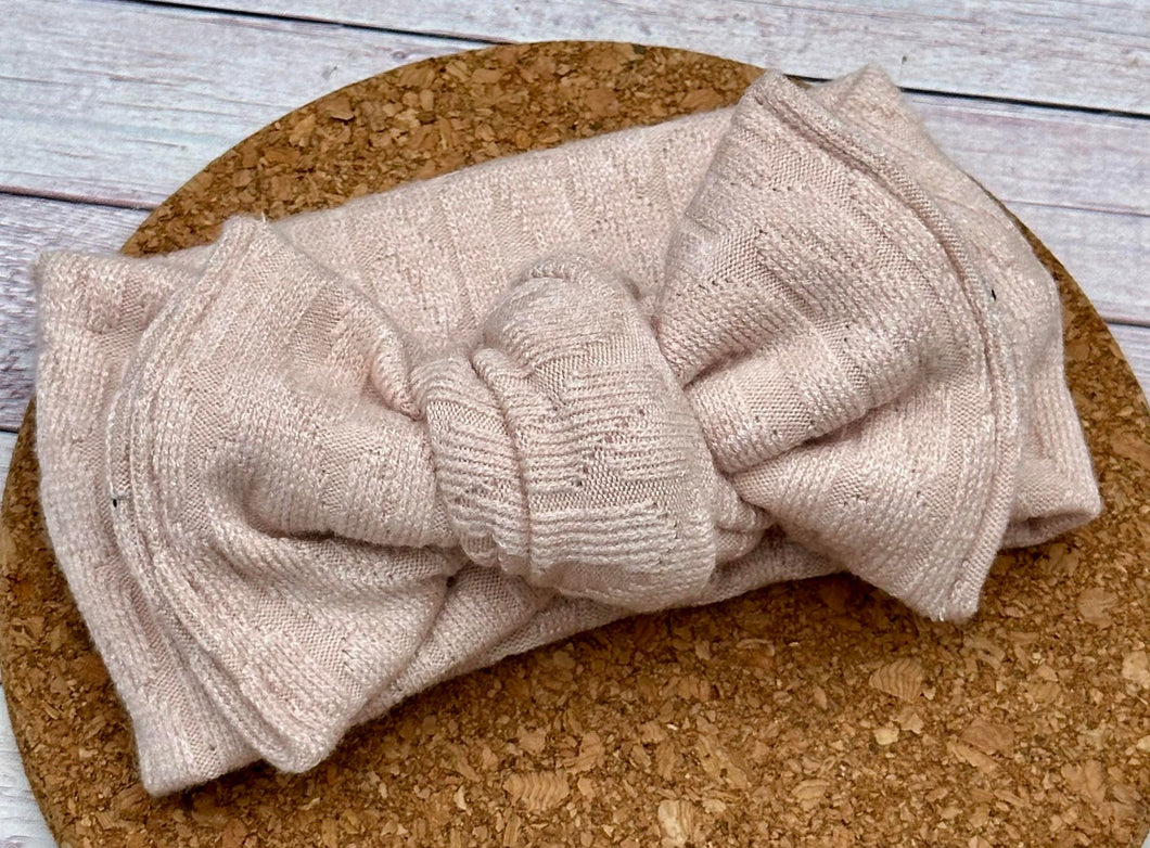 Blush Cable Knit Sweater Infant Knotted Bow Headwrap