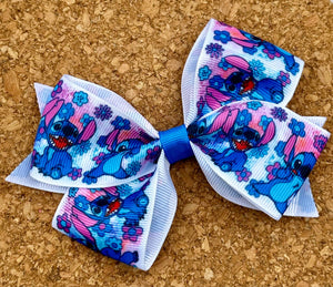 Blue With Flowers Pattern Bow