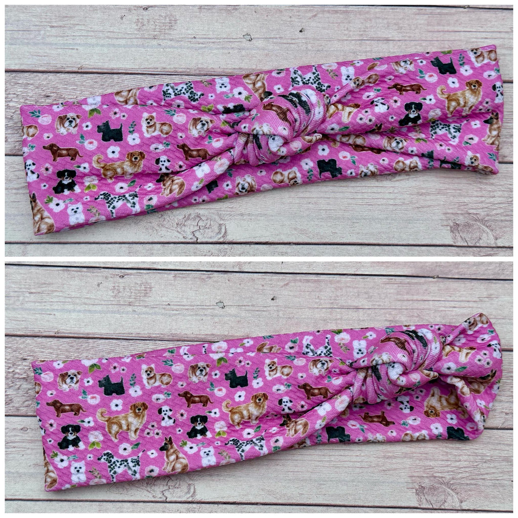 Pink Doggies Mama Skinny Knot Headband