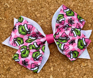 Christmas Green and Pink Pattern Bow