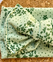 Load image into Gallery viewer, Green Flowers Rib Knit Infant Knotted Bow Headwrap
