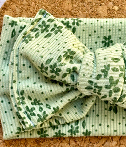 Green Flowers Rib Knit Infant Knotted Bow Headwrap