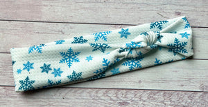 Blue Snowflakes Mama Skinny Knot Headband