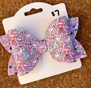 Snow Sisters Glitter Leatherette Bow