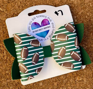 Football Green/White Glitter Leatherette Bow