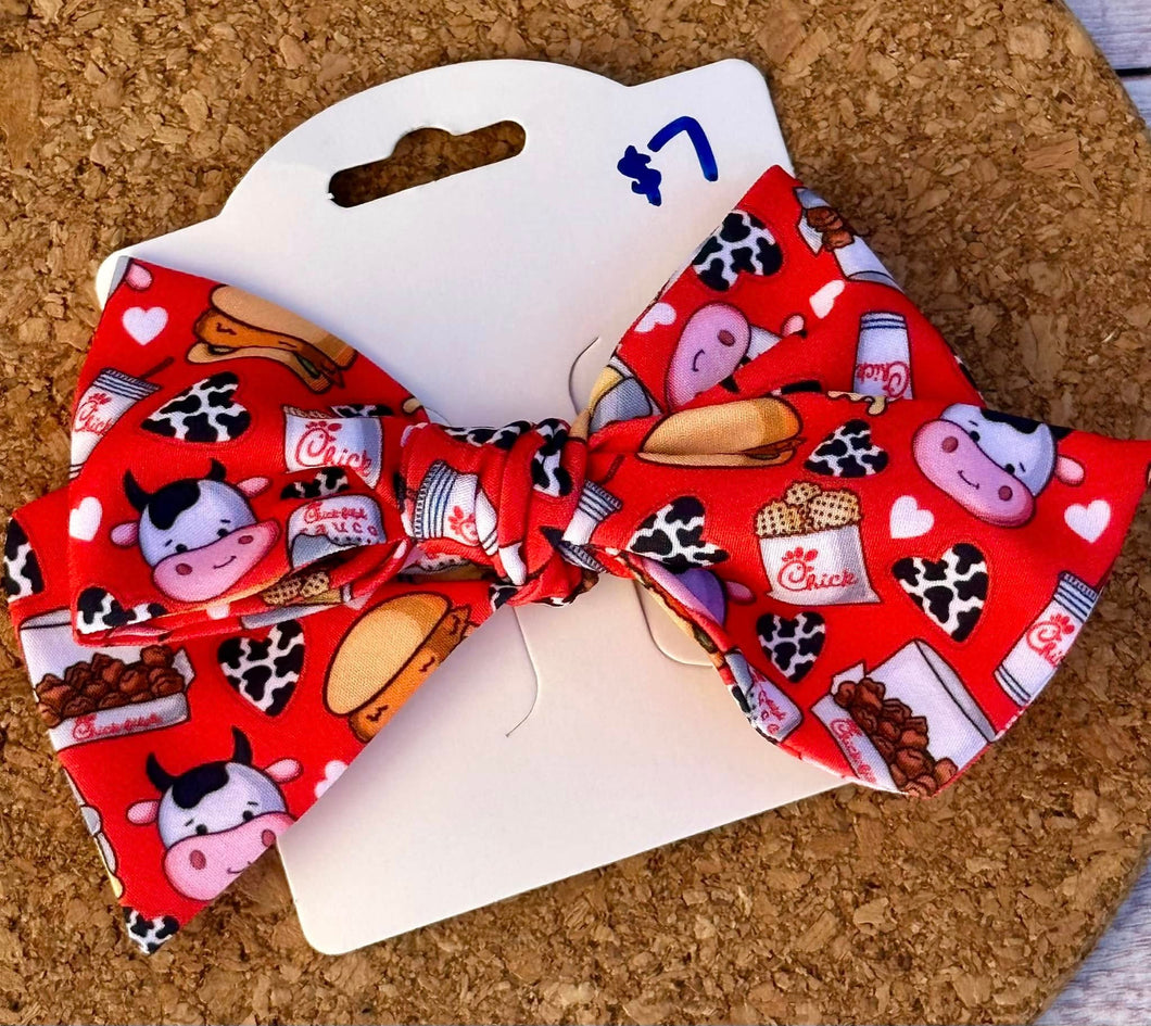 Cows and Chicken Short Tails Fabric Bow