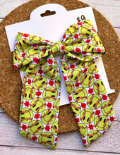 Load image into Gallery viewer, Softballs Long Tails Fabric Bow
