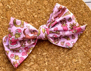 Pink Green Man Short Tails Fabric Bow