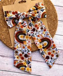 Fall Rainbows Long Tails Fabric Bow