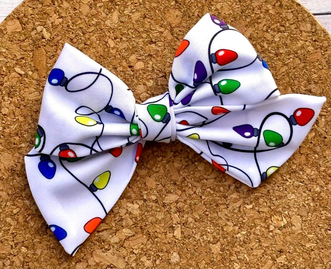 Christmas Lights Short Tails Fabric Bow