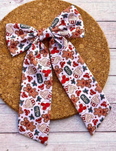 Load image into Gallery viewer, Holiday Mouse Snacks Long Tails Fabric Bow
