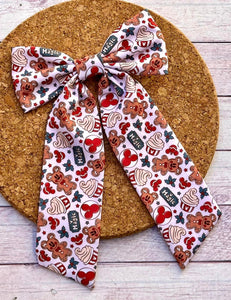 Holiday Mouse Snacks Long Tails Fabric Bow