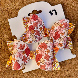 Fall Leaves Glitter Layered Leatherette Piggies Bow