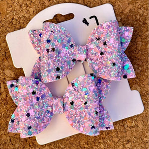 Pastel Glitter Layered Leatherette Piggies Bow