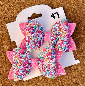 Sprinkles Glitter Layered Leatherette Piggies Bow