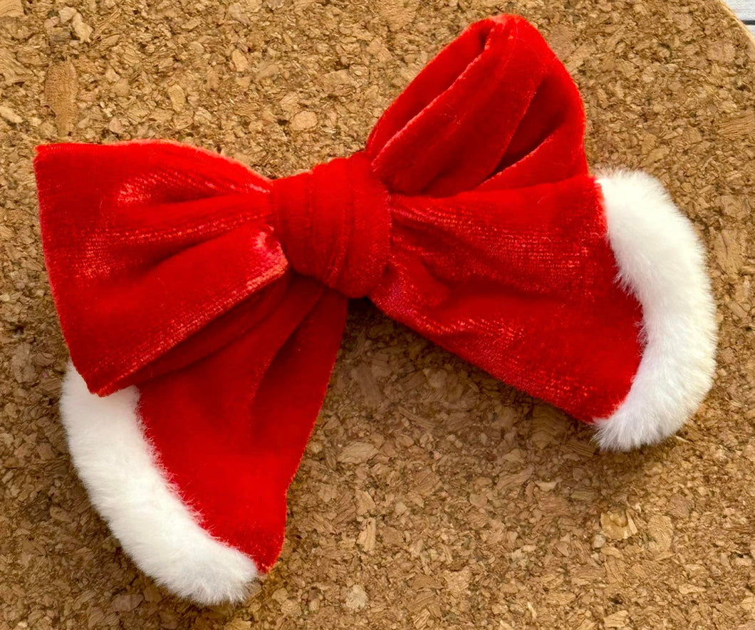 Santa Velvet Short Tails Fabric Bow