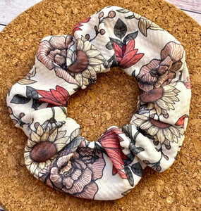 Fall Flowers on Cream Scrunchie