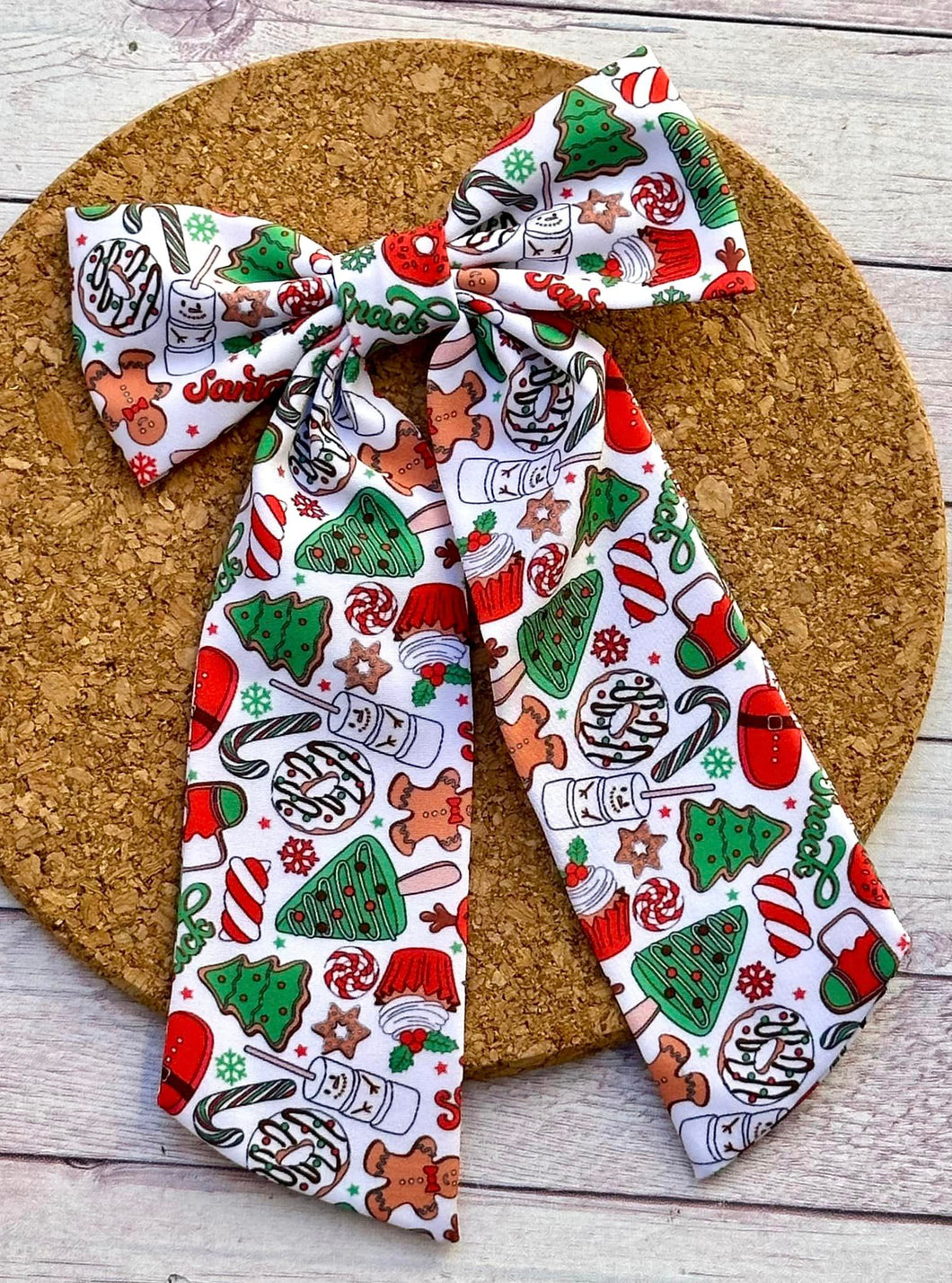 Holiday Snacks Long Tails Fabric Bow