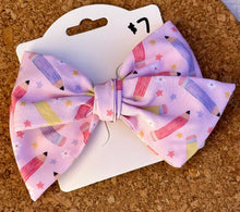 Load image into Gallery viewer, Cute School Pencils Short Tails Fabric Bow
