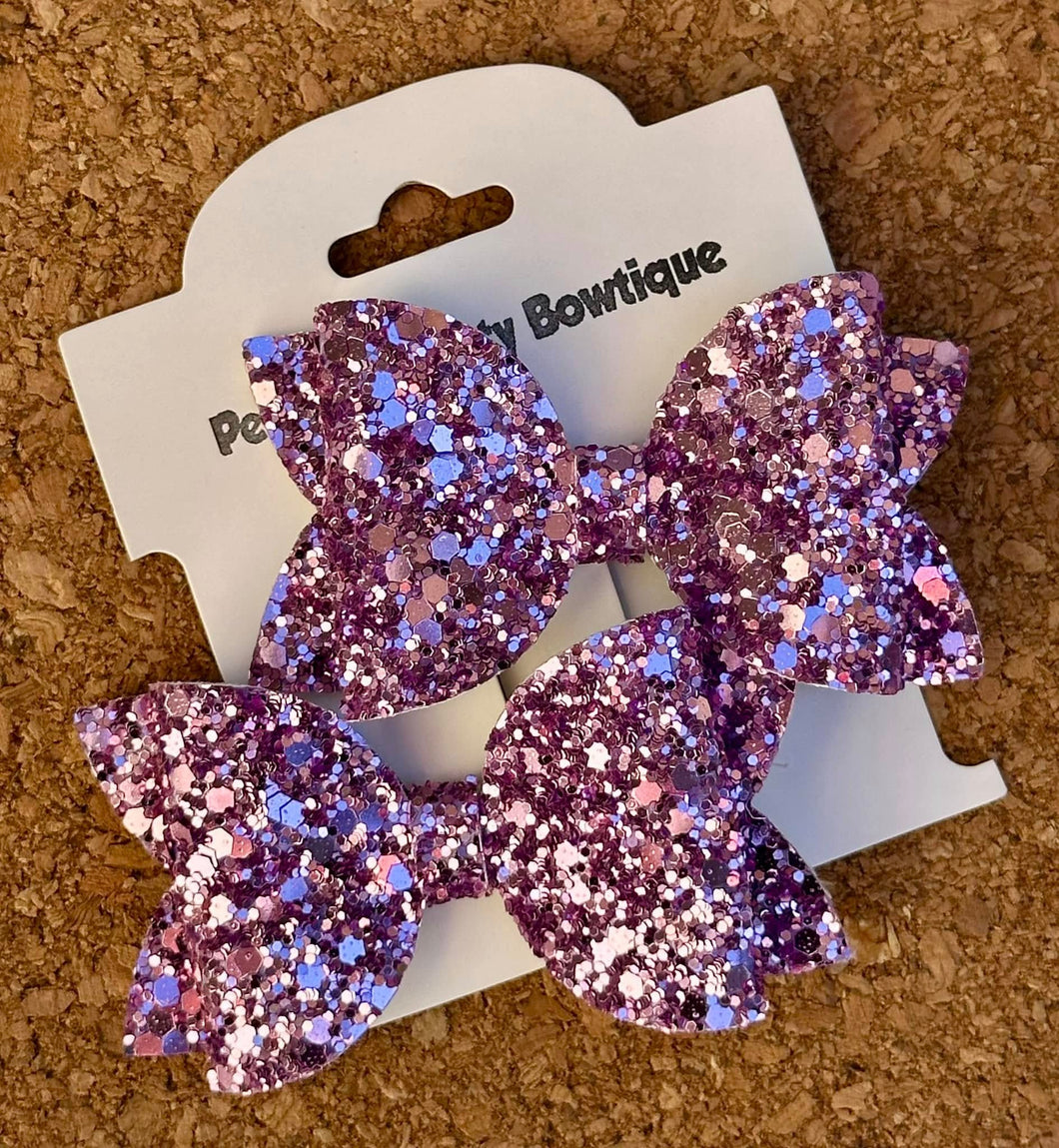 Metallic Purple Glitter Layered Leatherette Piggies Bow