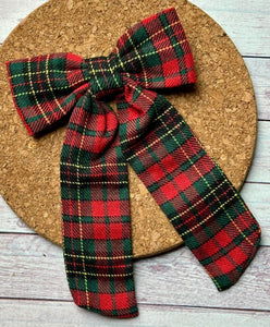 Red/Green Plaid Long Tails Fabric Bow