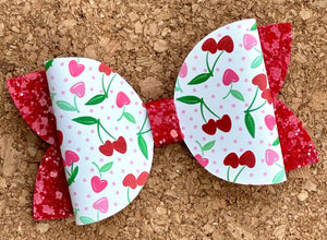 Cherry Hearts Glitter Leatherette Bow