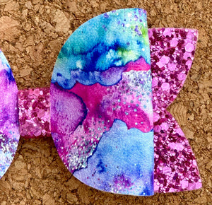 Watercolor Glitter Leatherette Bow