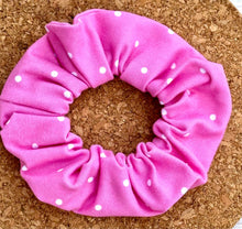 Load image into Gallery viewer, Pink and White Polka Dots Scrunchie
