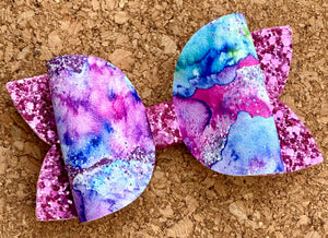 Watercolor Glitter Leatherette Bow